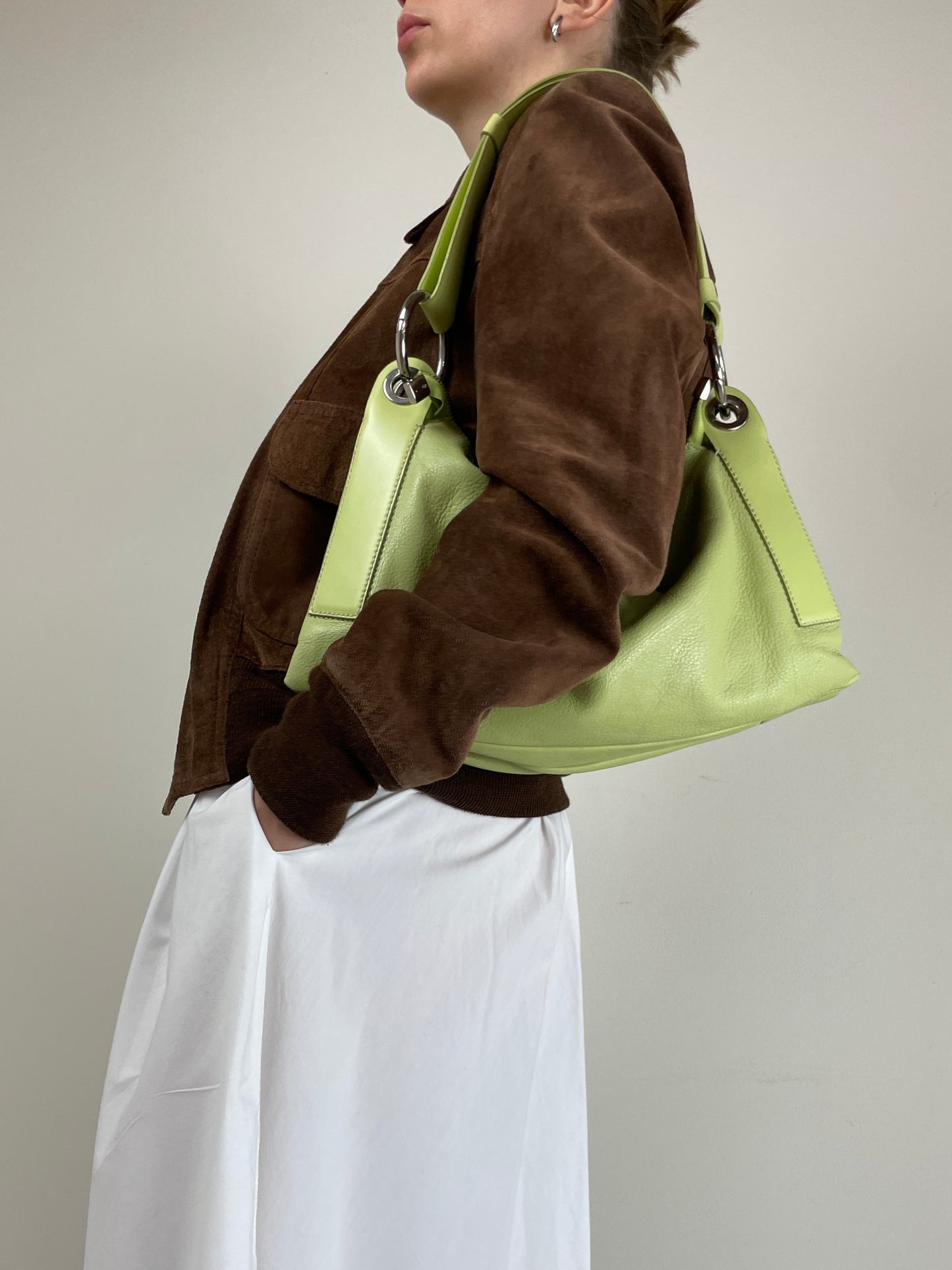 Borsa in vera pelle verde pastello