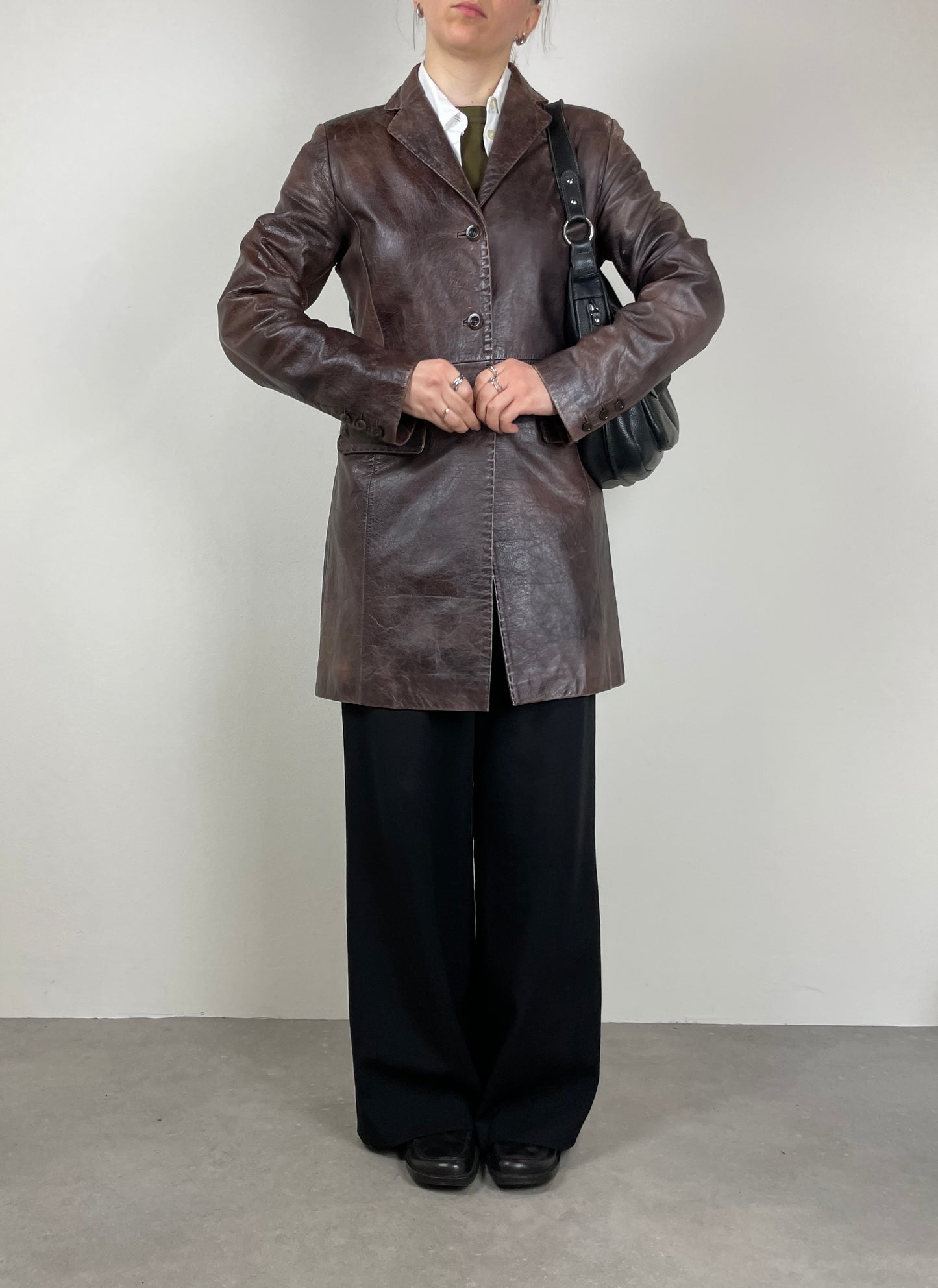 Giacca in pelle effetto distressed