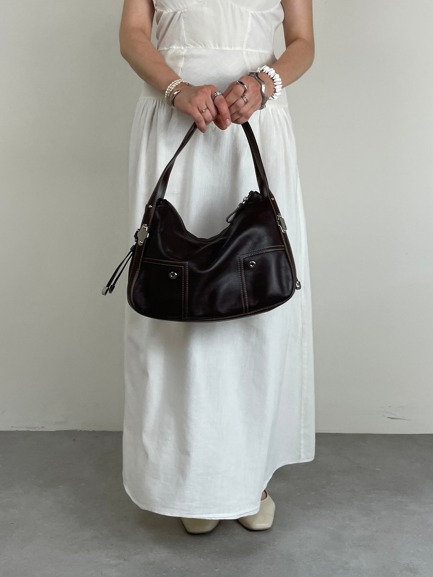 Borsa vintage in vera pelle marrone