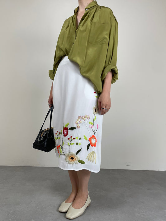 Gonna in viscosa ricamata a mano