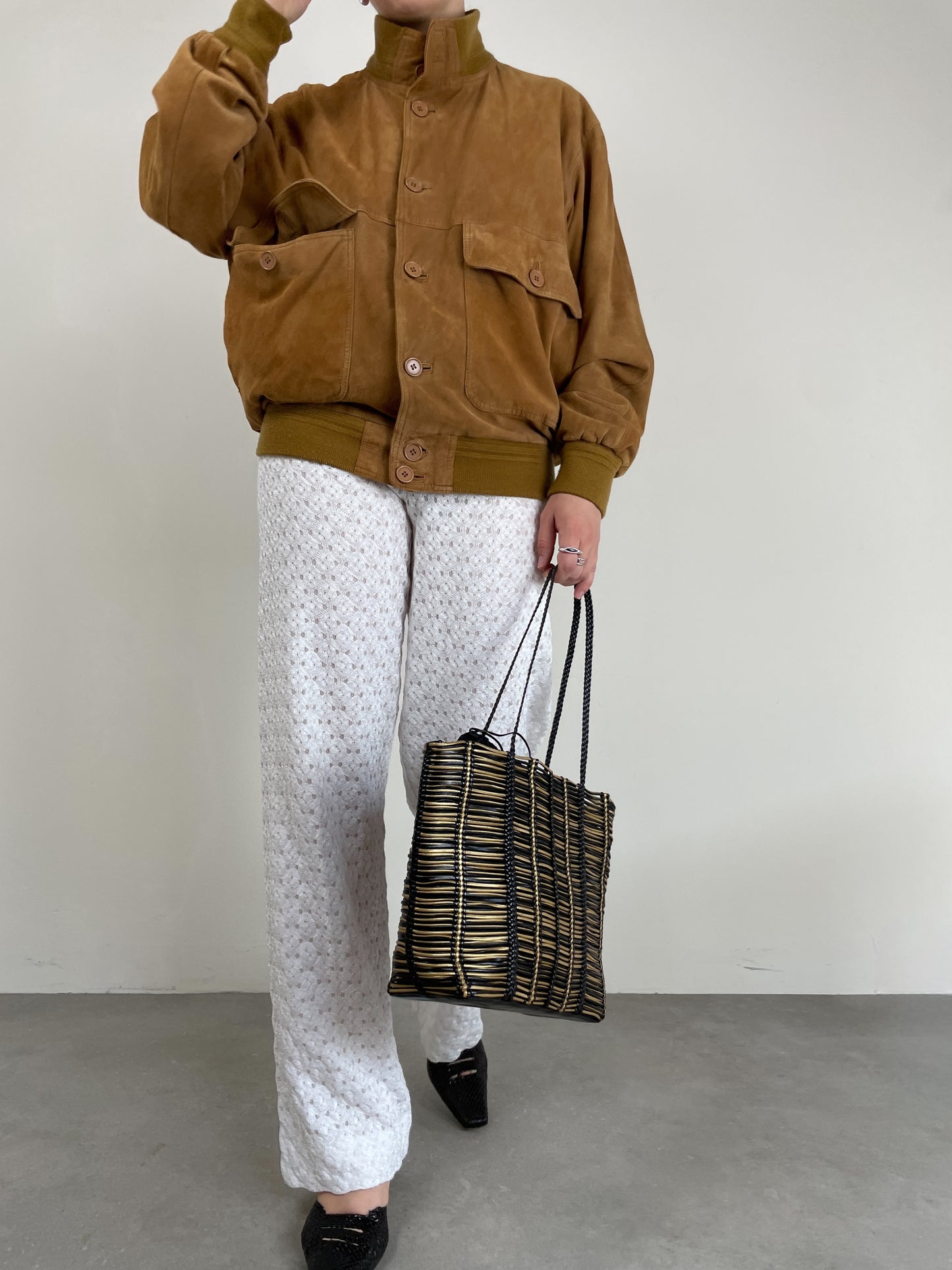 Giacca vintage in vera pelle scamosciata