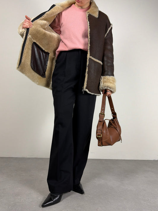 Shearling vintage made in Italy marrone con pelo beige