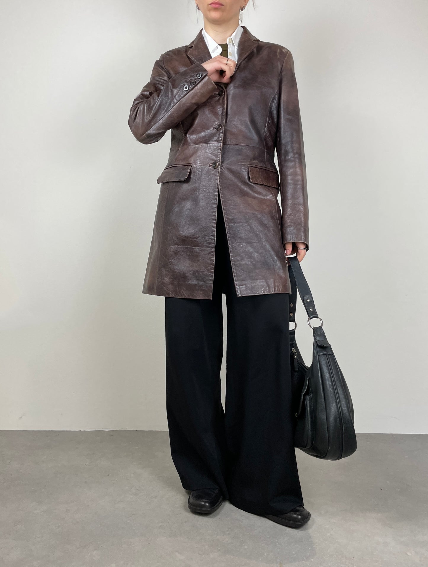 Giacca in pelle effetto distressed