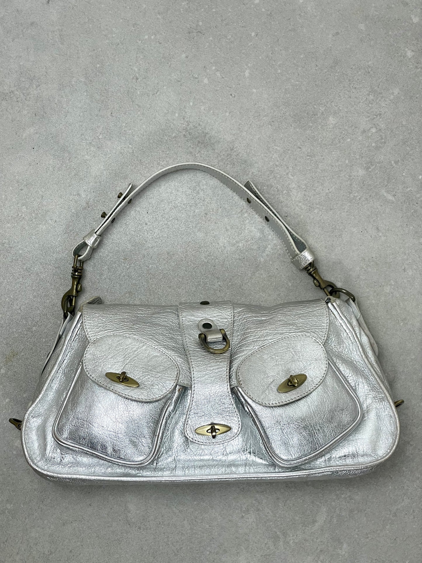 Borsa in vera pelle argentata
