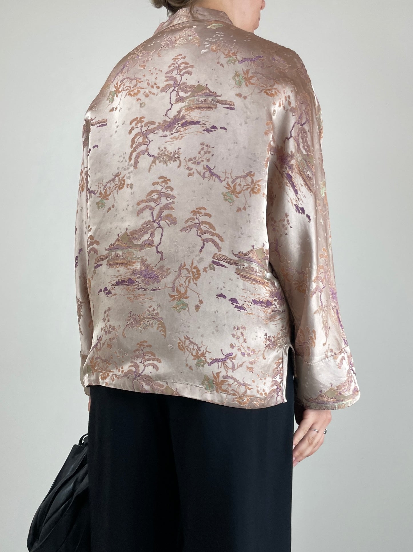 Giacca asiatica in jacquard di pura seta