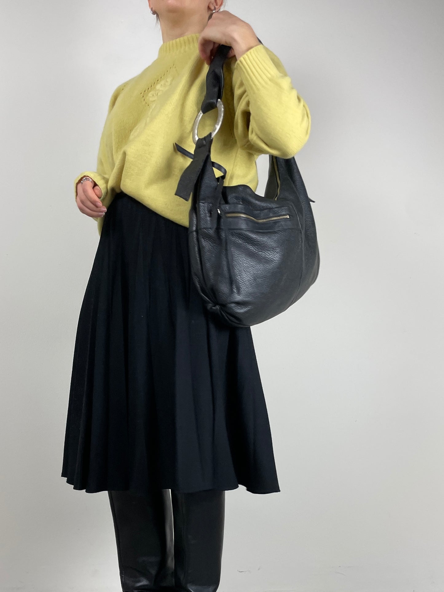Maxi borsa hobo in vera pelle nera