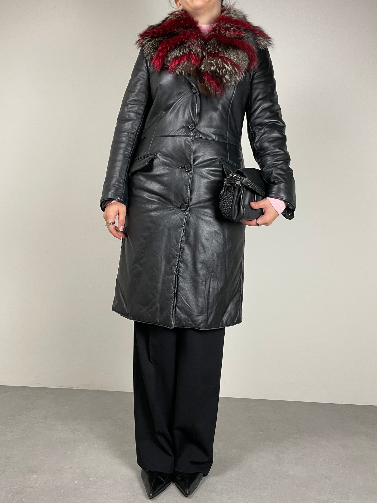 Trench in vera pelle leggermente imbottito