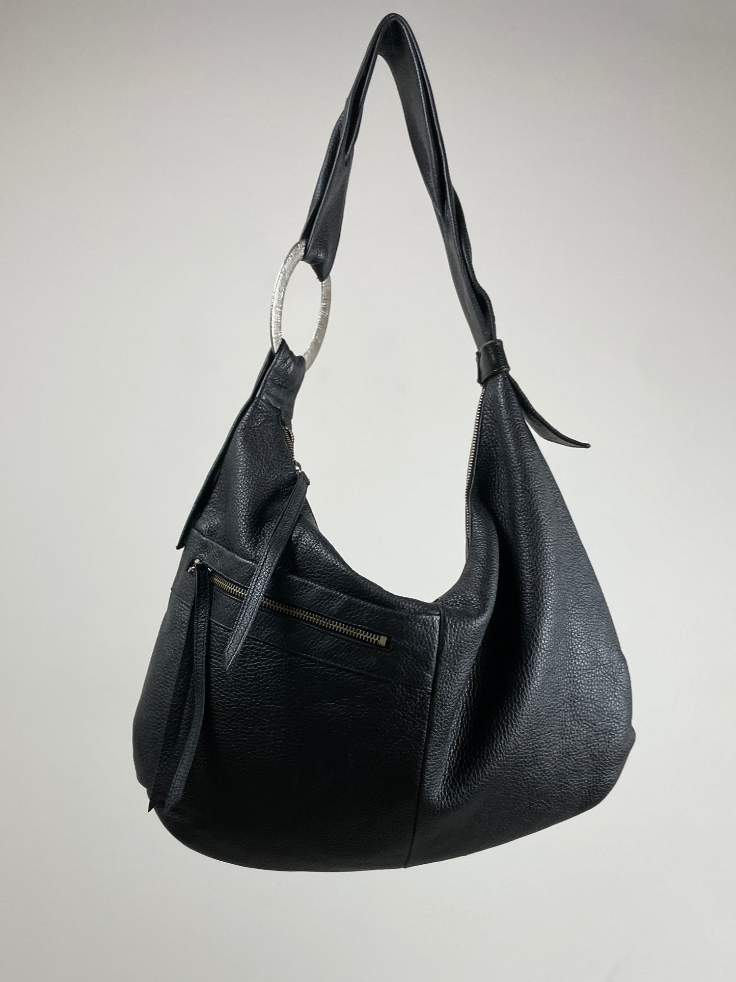 Maxi borsa hobo in vera pelle nera