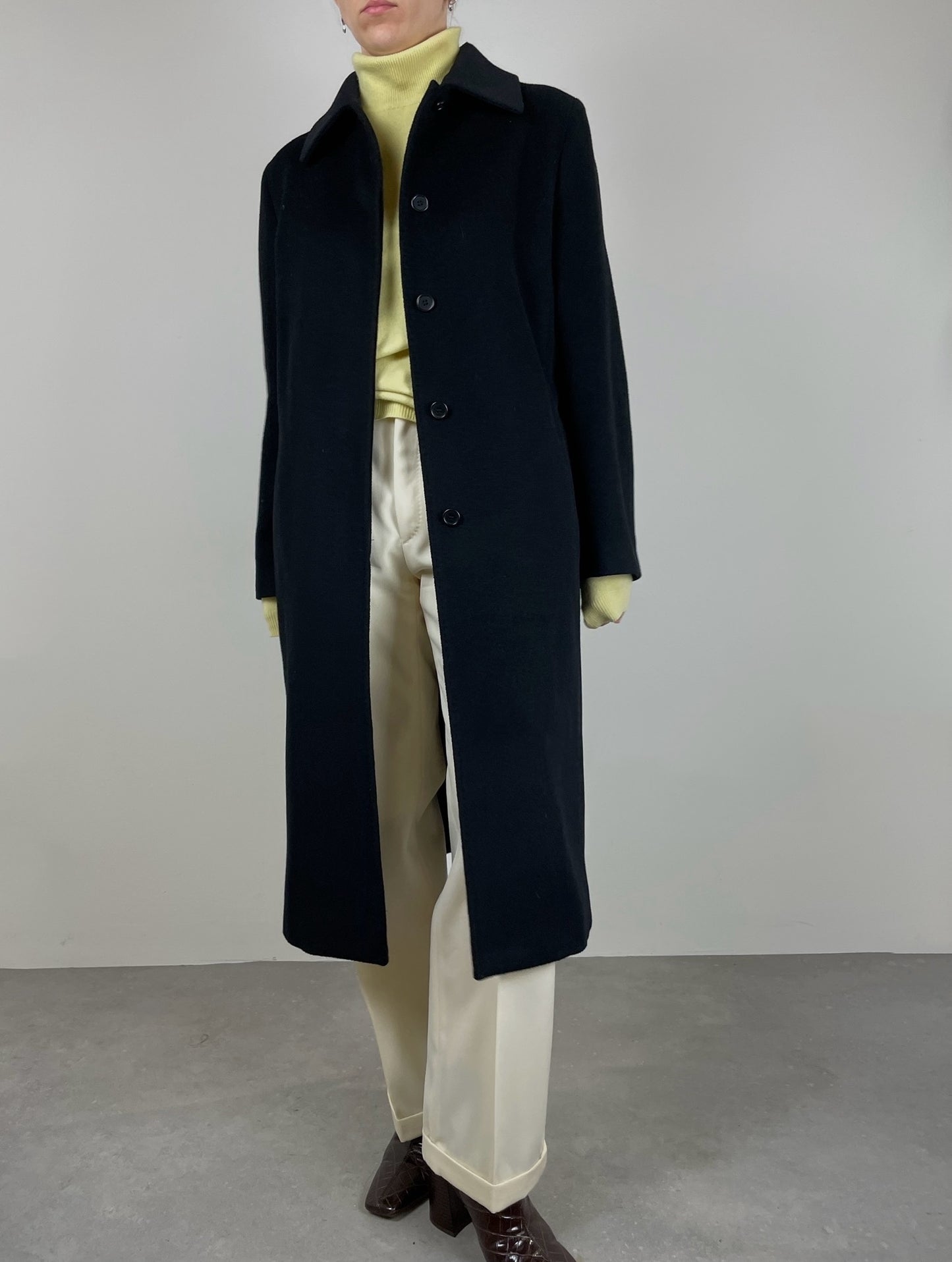 Wool cashmere and angora black coat