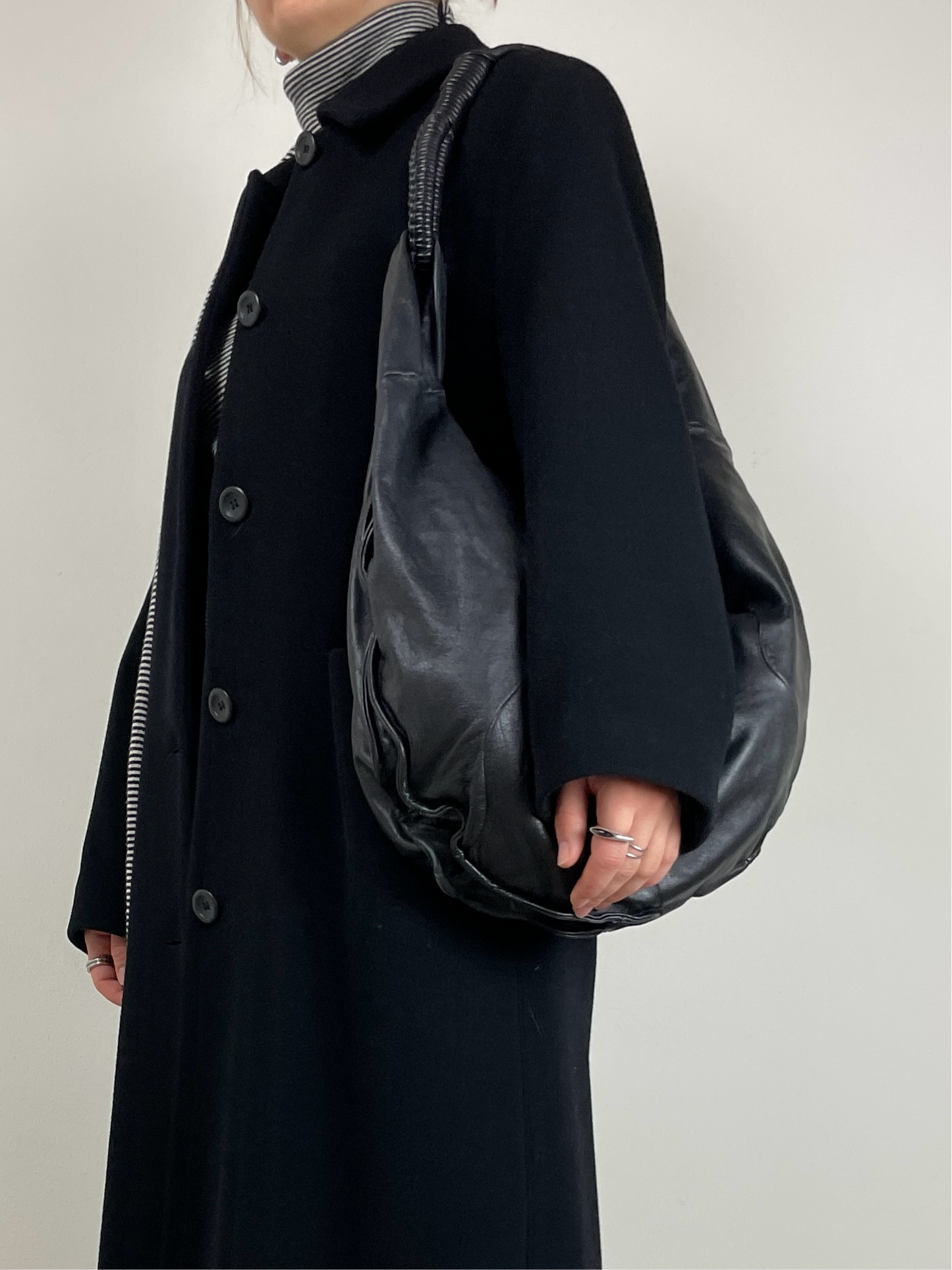 Maxi borsa hobo in vera pelle nera