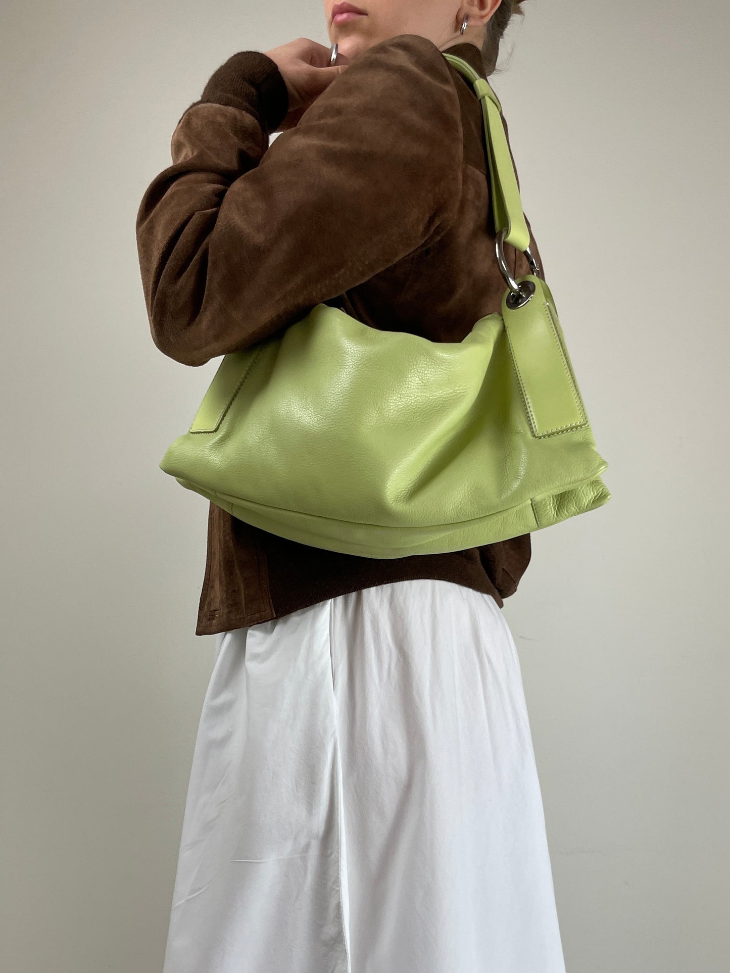 Borsa in vera pelle verde pastello