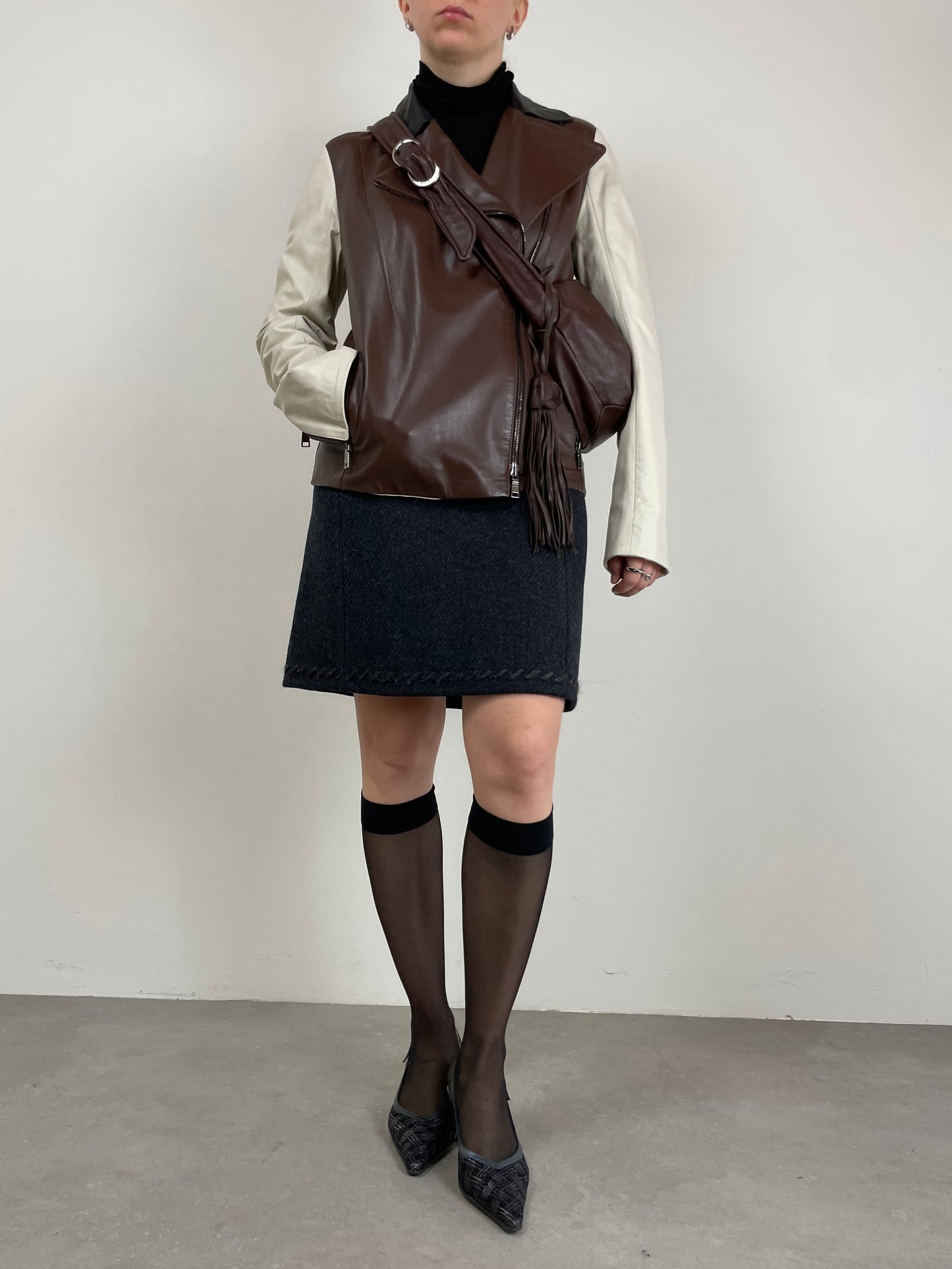 Chiodo in vera pelle bicolor