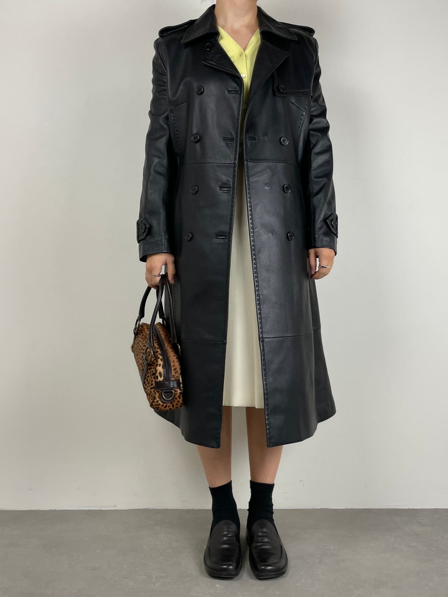 Trench vintage vera pelle nera