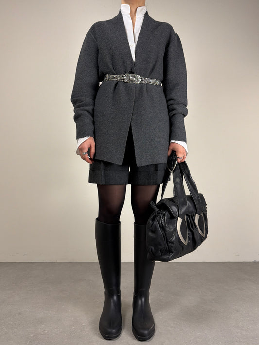 Cardigan grigio in pura lana vergine