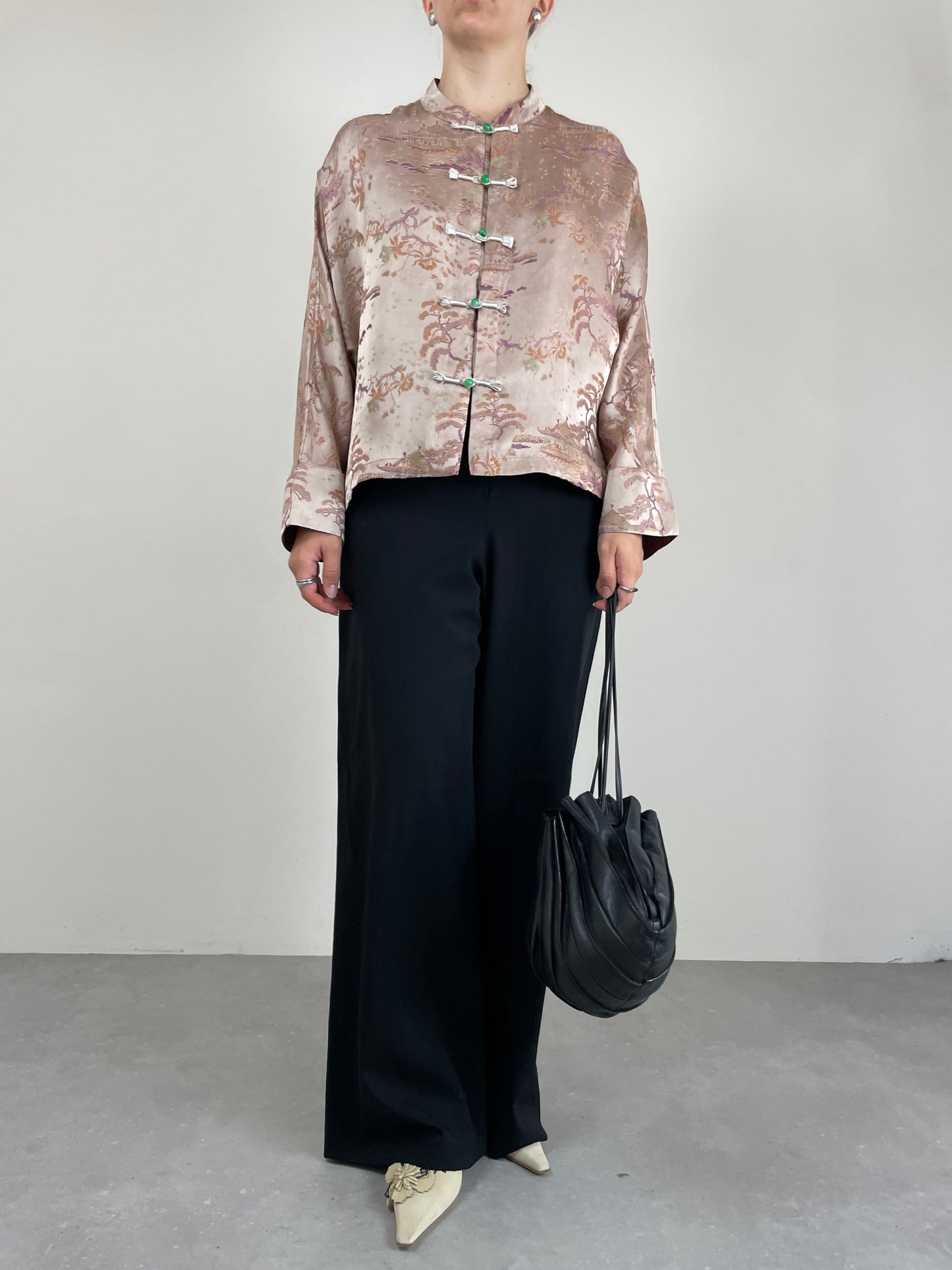 Giacca asiatica in jacquard di pura seta