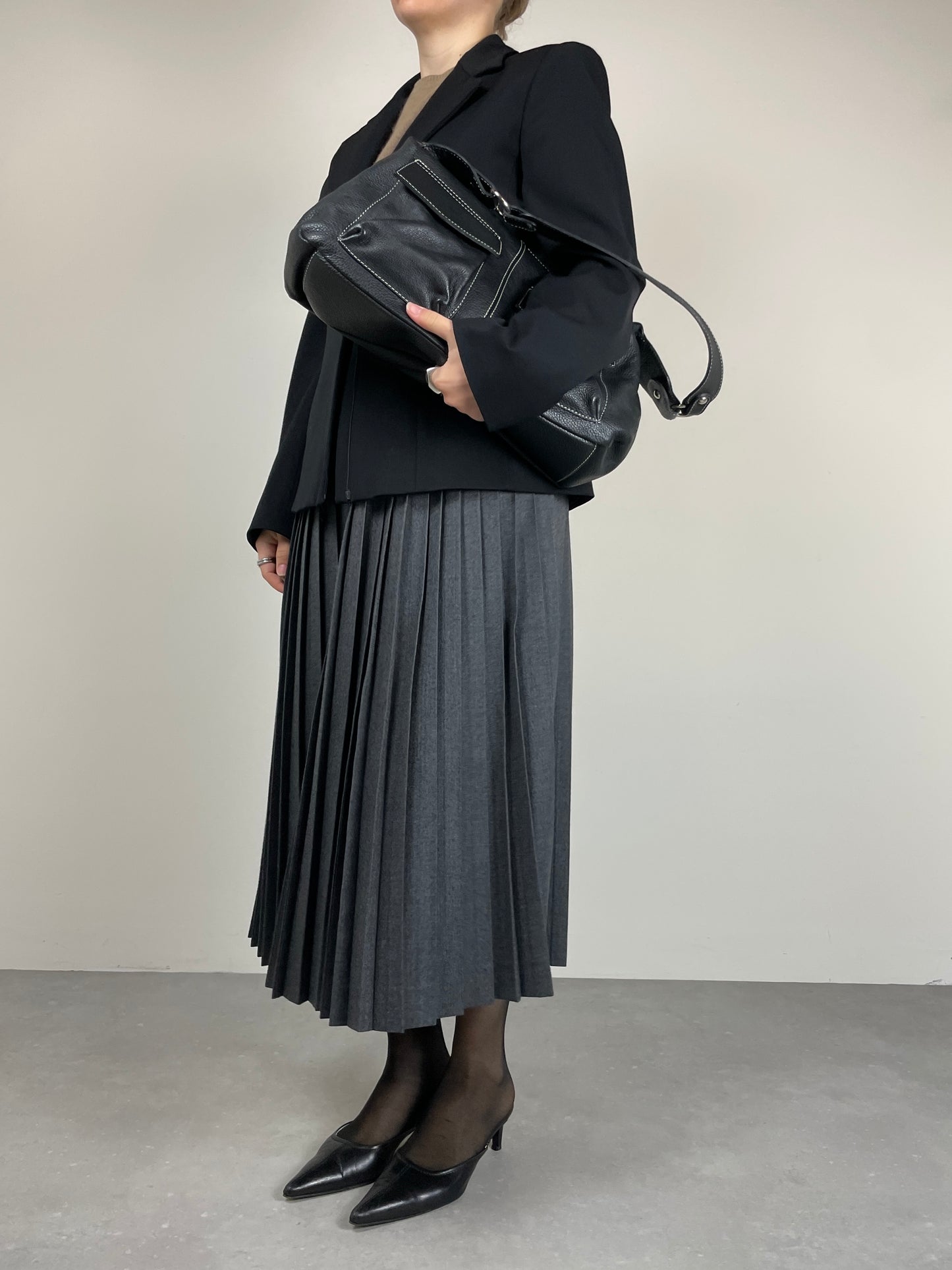 Maxi borsa in vera pelle nera