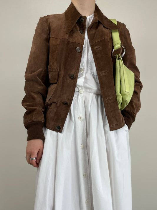Giacca vintage in pelle scamosciata color cioccolato