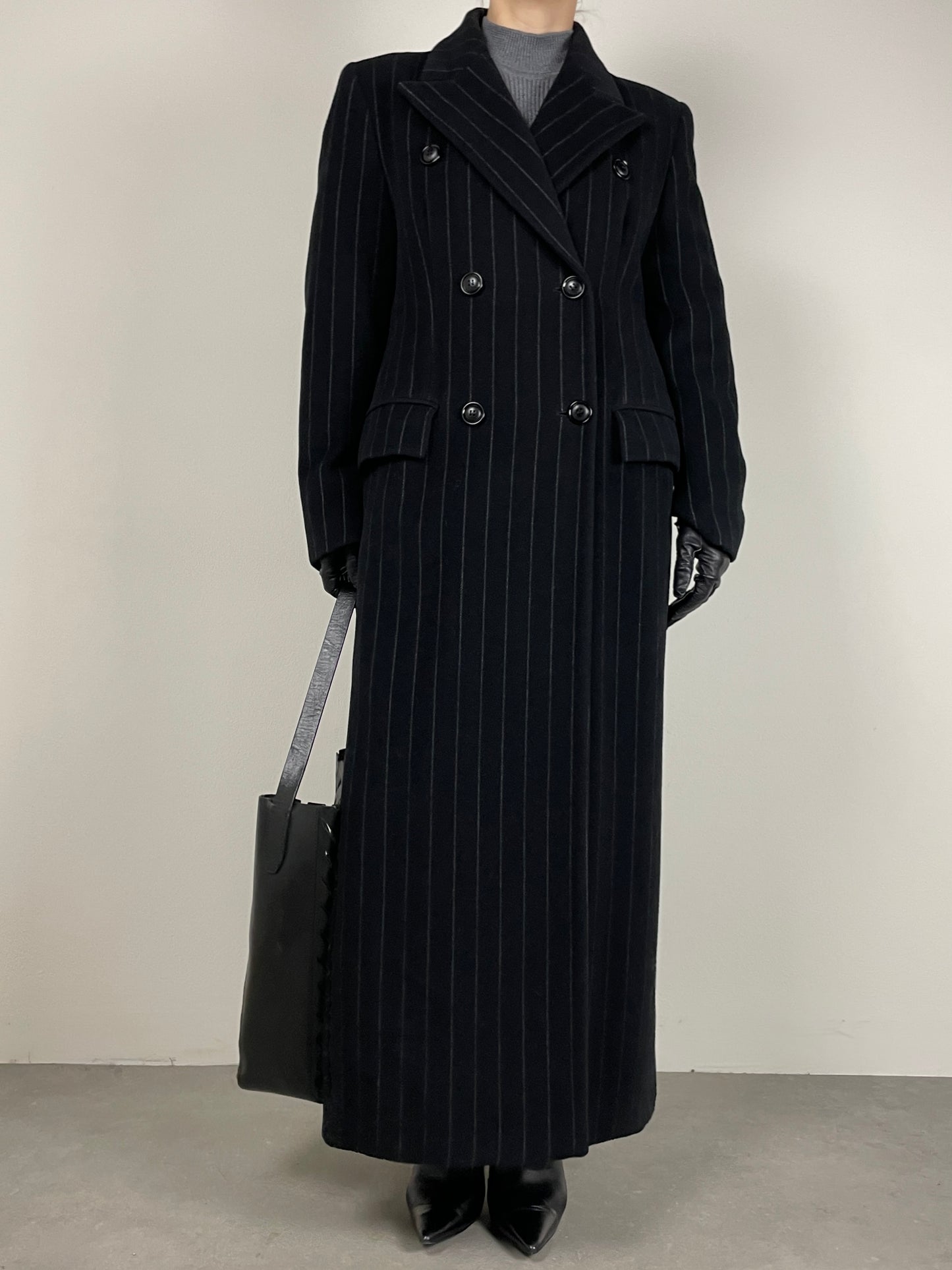 Cappotto vintage in lana e angora gessato