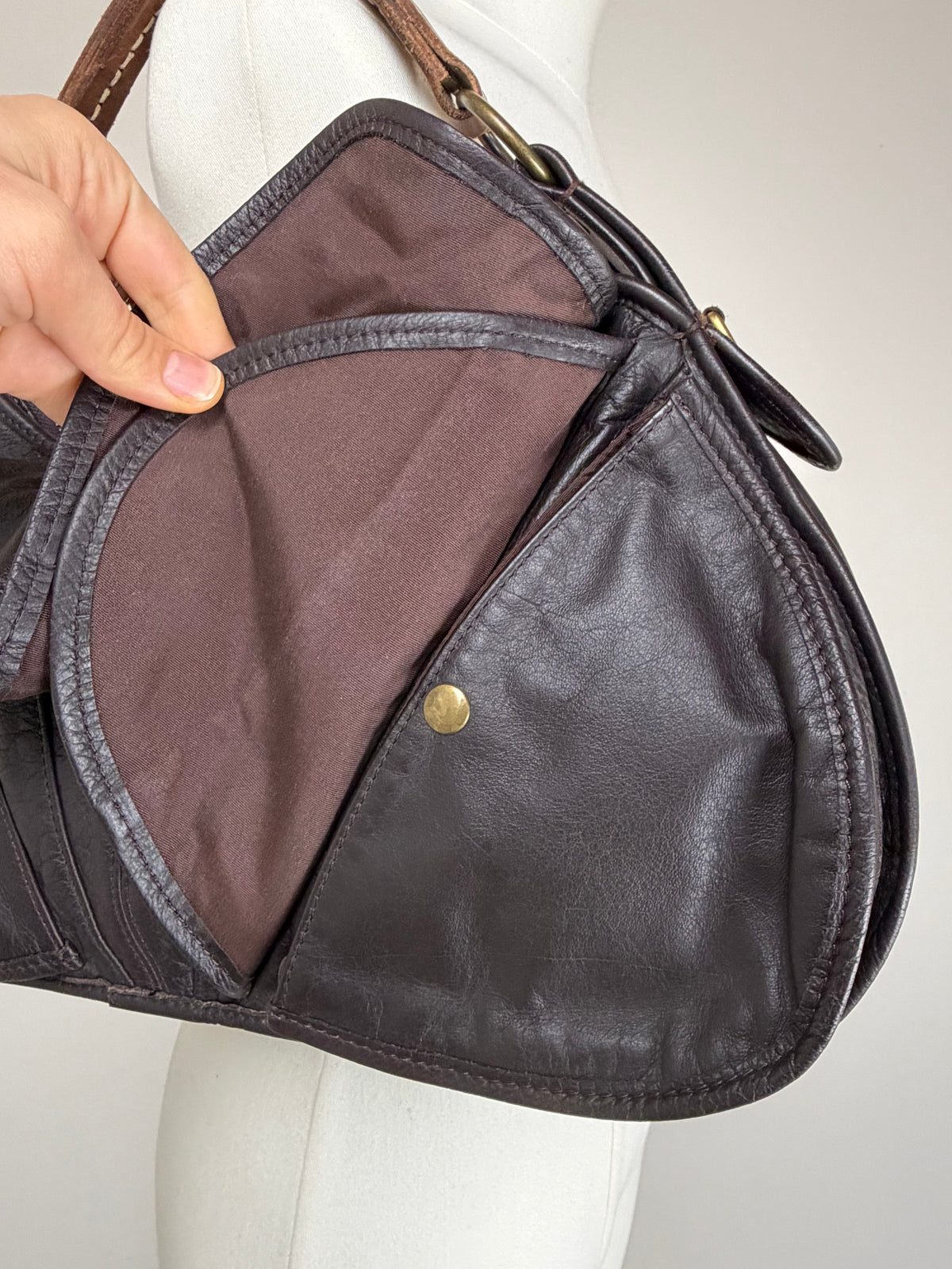 Borsa da spalla in vera pelle testa di moro