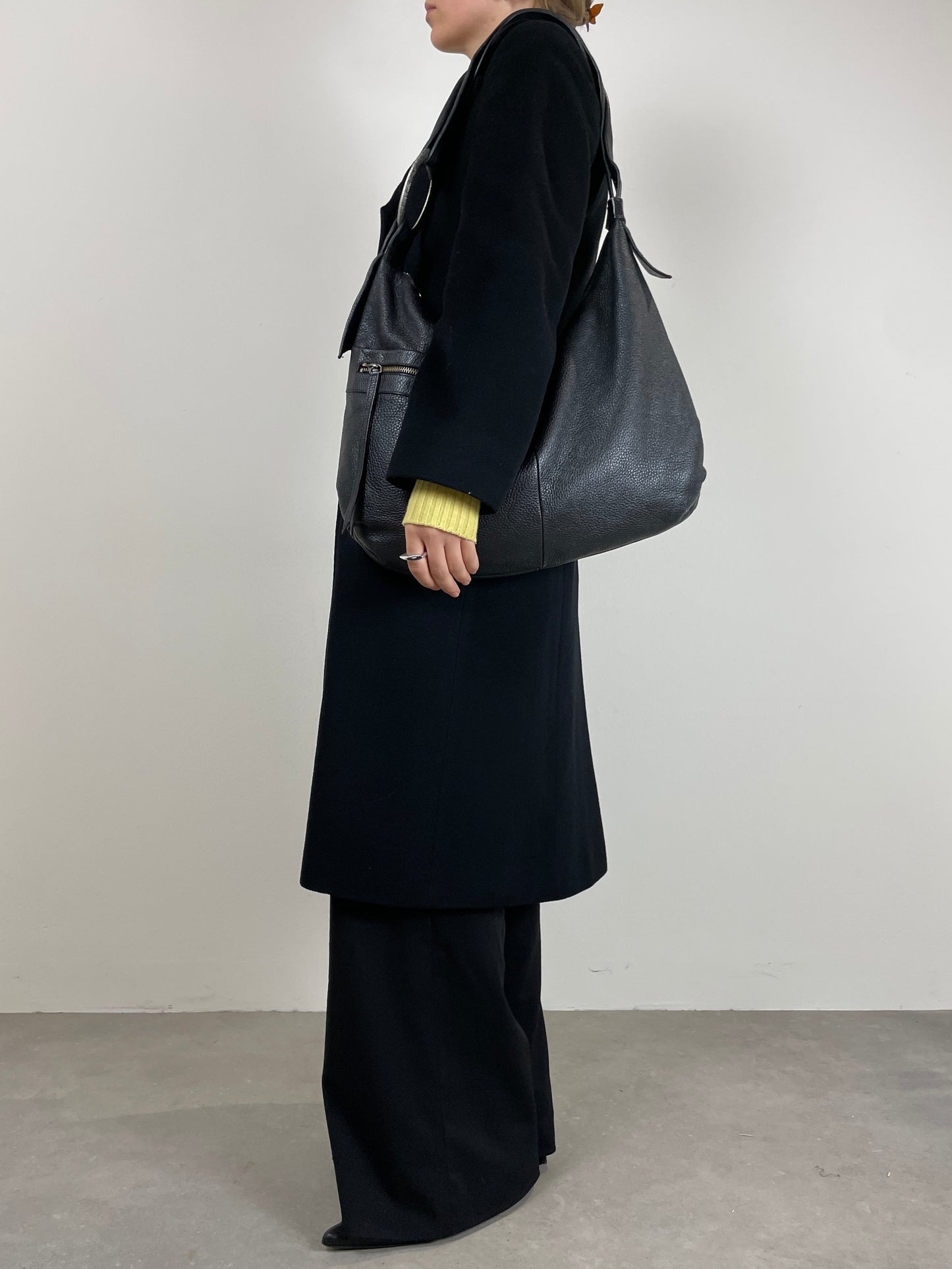 Maxi borsa hobo in vera pelle nera