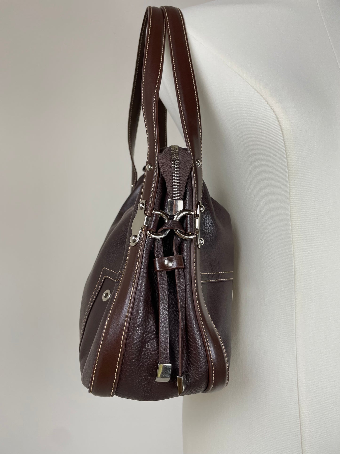 Borsa vintage in vera pelle marrone
