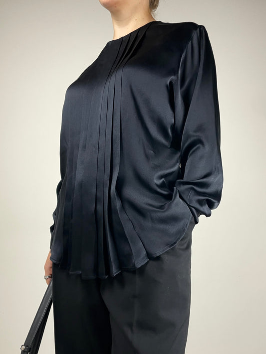Blusa vintage in pura seta nera