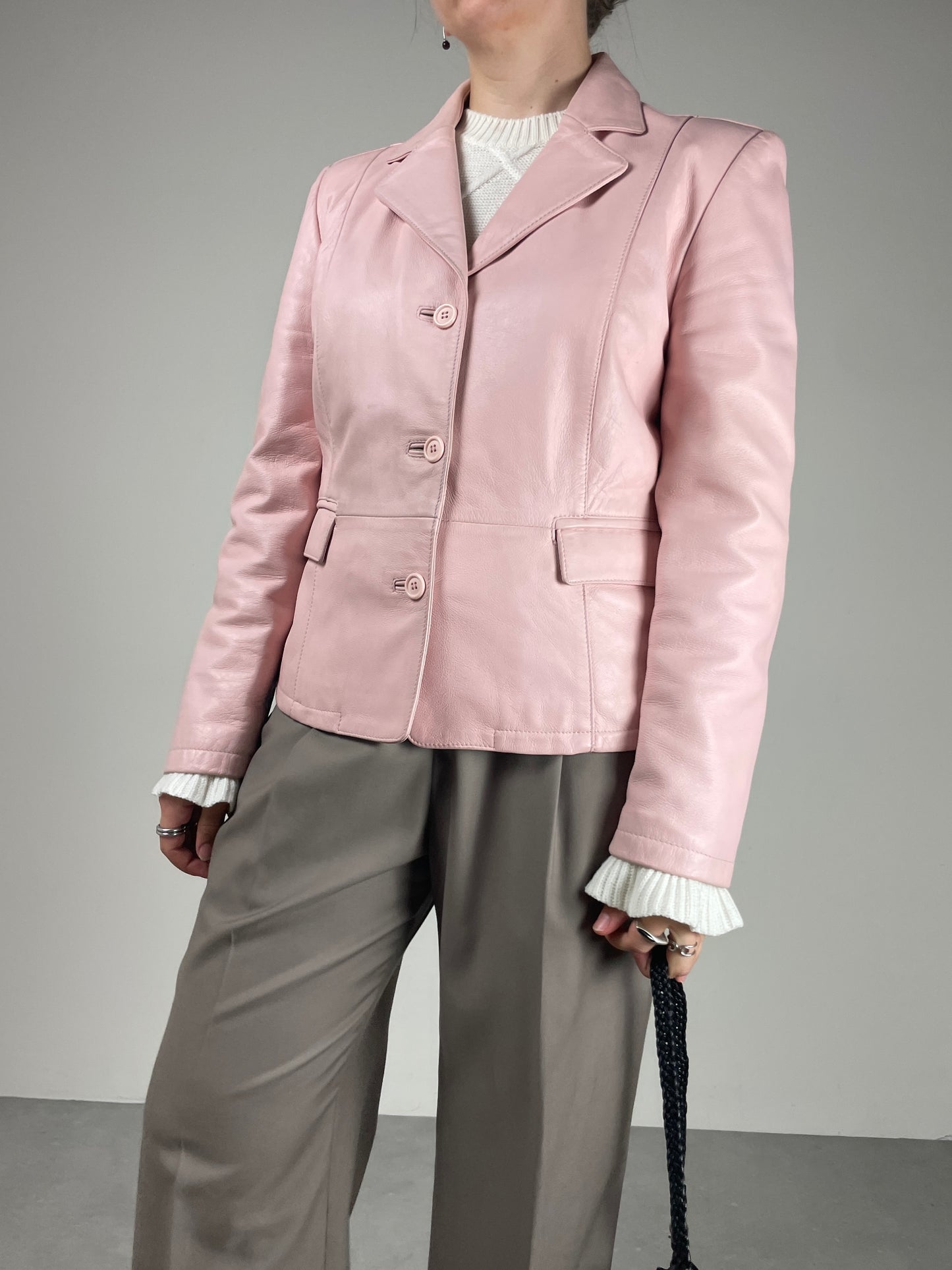 Giacca in vera pelle rosa