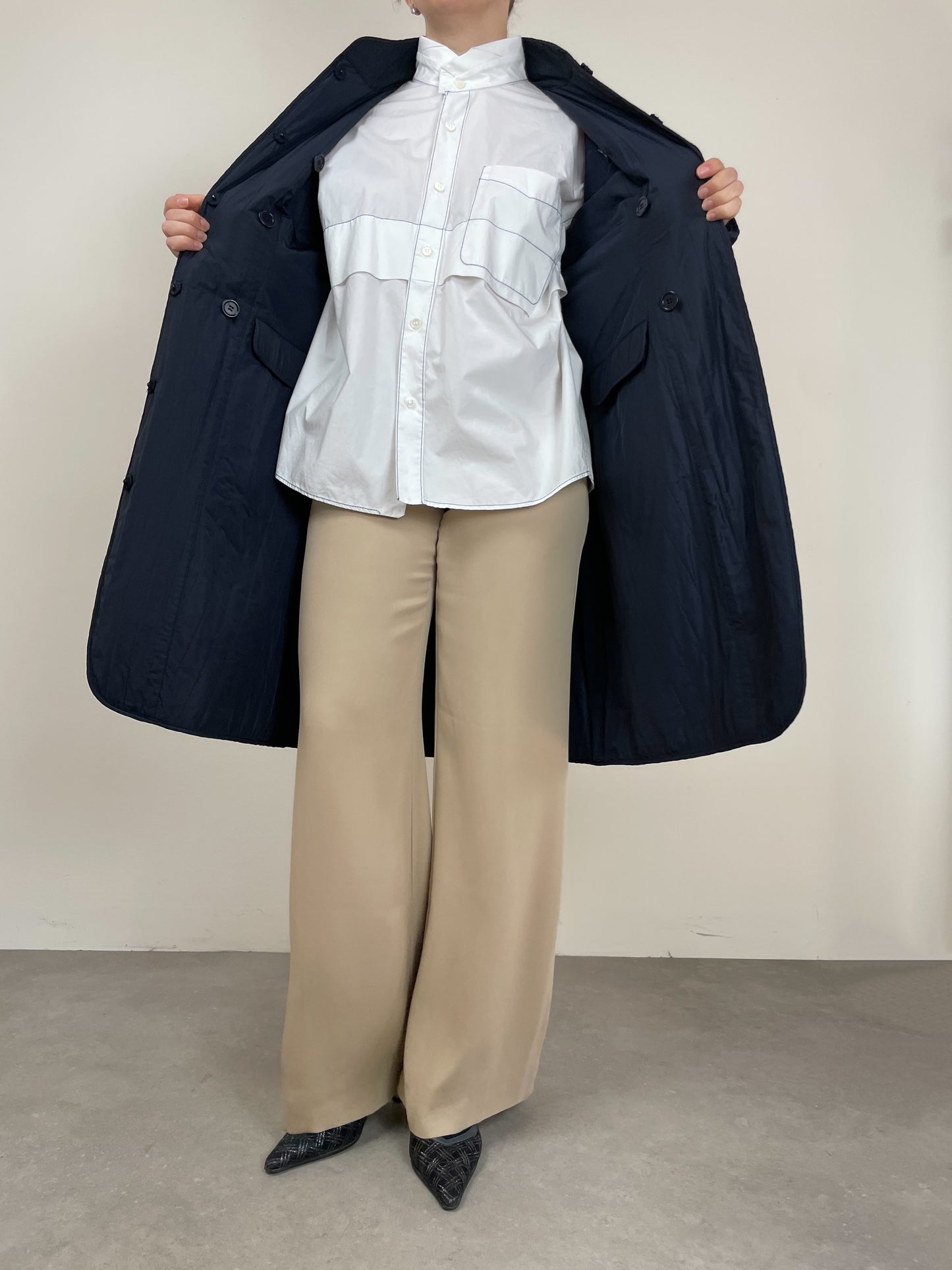 Soprabito reversibile, un lato in lana e cashmere e l’altro impermeabile