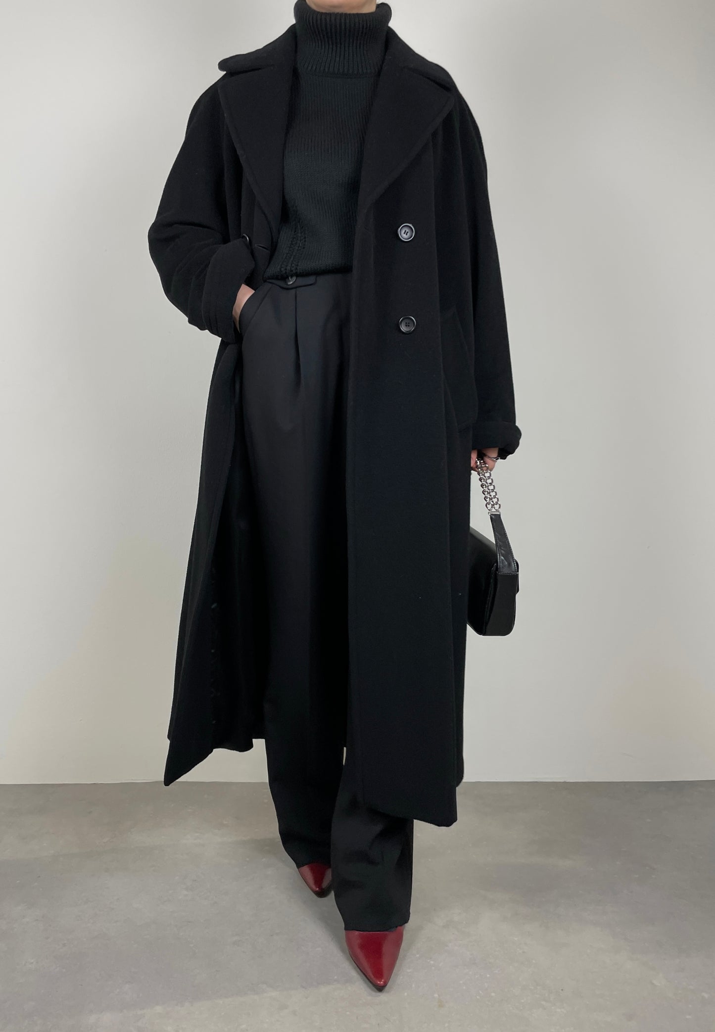 Black wool and cashmere long coat
