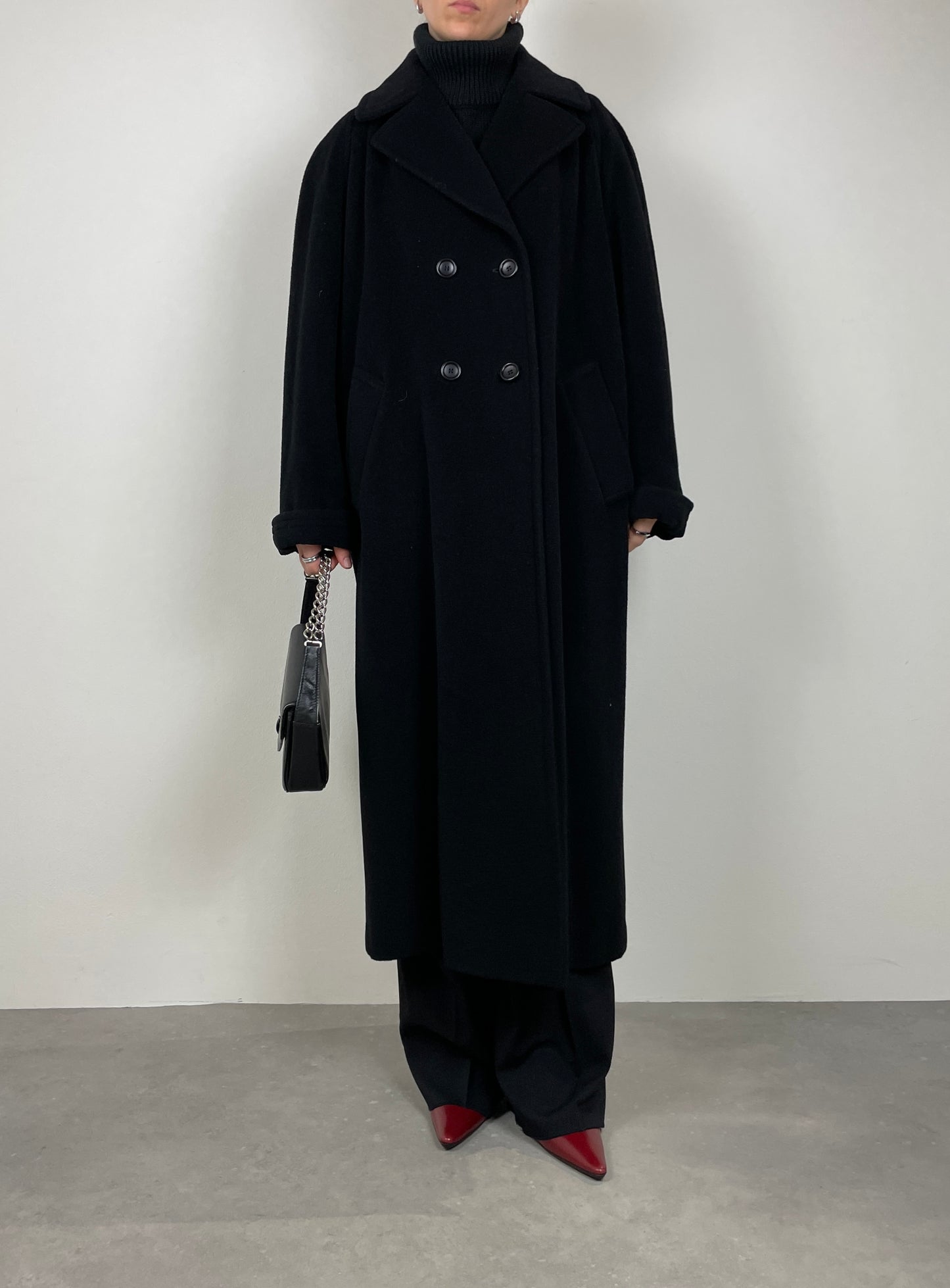 Black wool and cashmere long coat