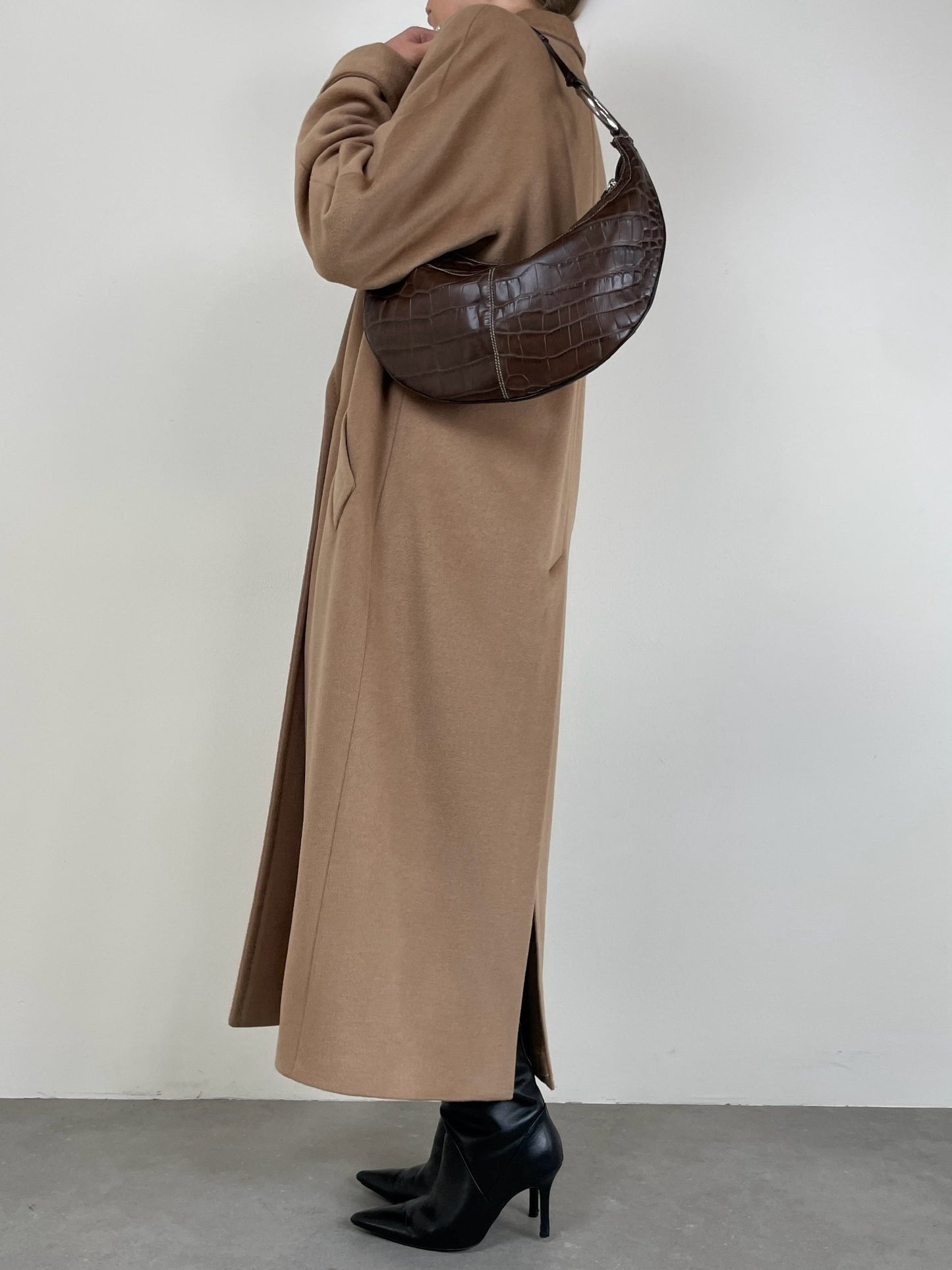 Cappotto vintage cammello in lana, angora e cashmere