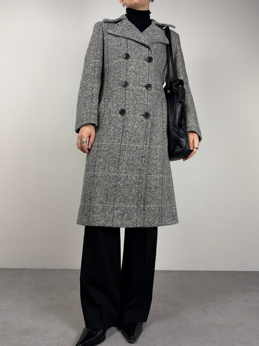 Cappotto vintage in 100% lana fantasia spigata