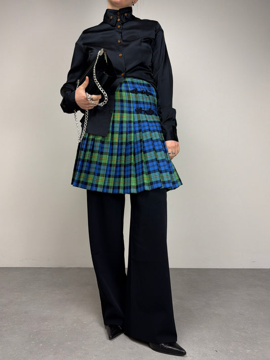 Gonna a pieghe in fantasia tartan con alamari