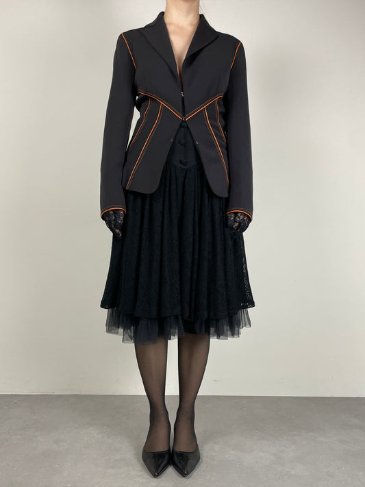 Blazer strutturato con profili in pelle arancione