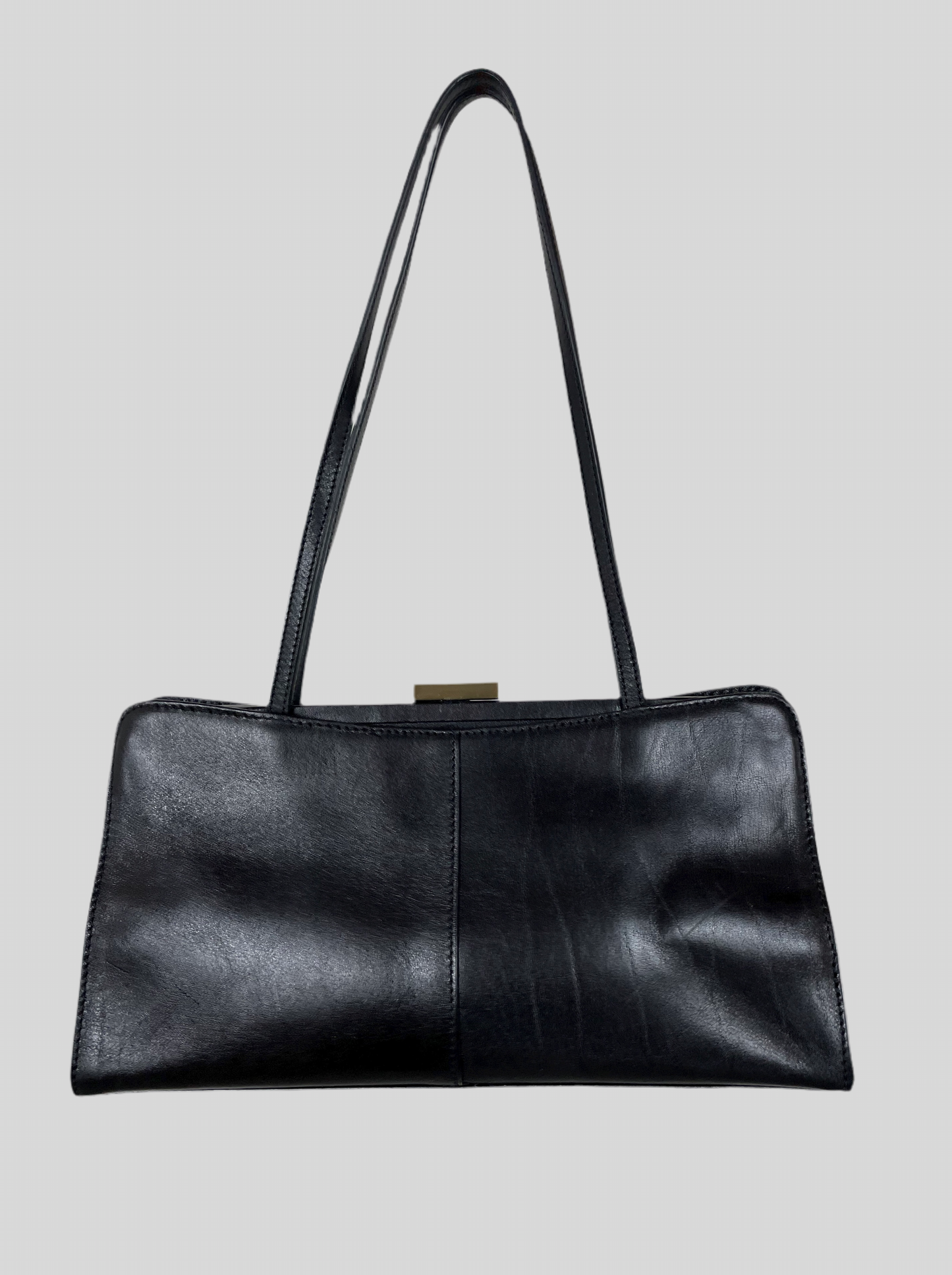 Borsa baguette in vera pelle nera