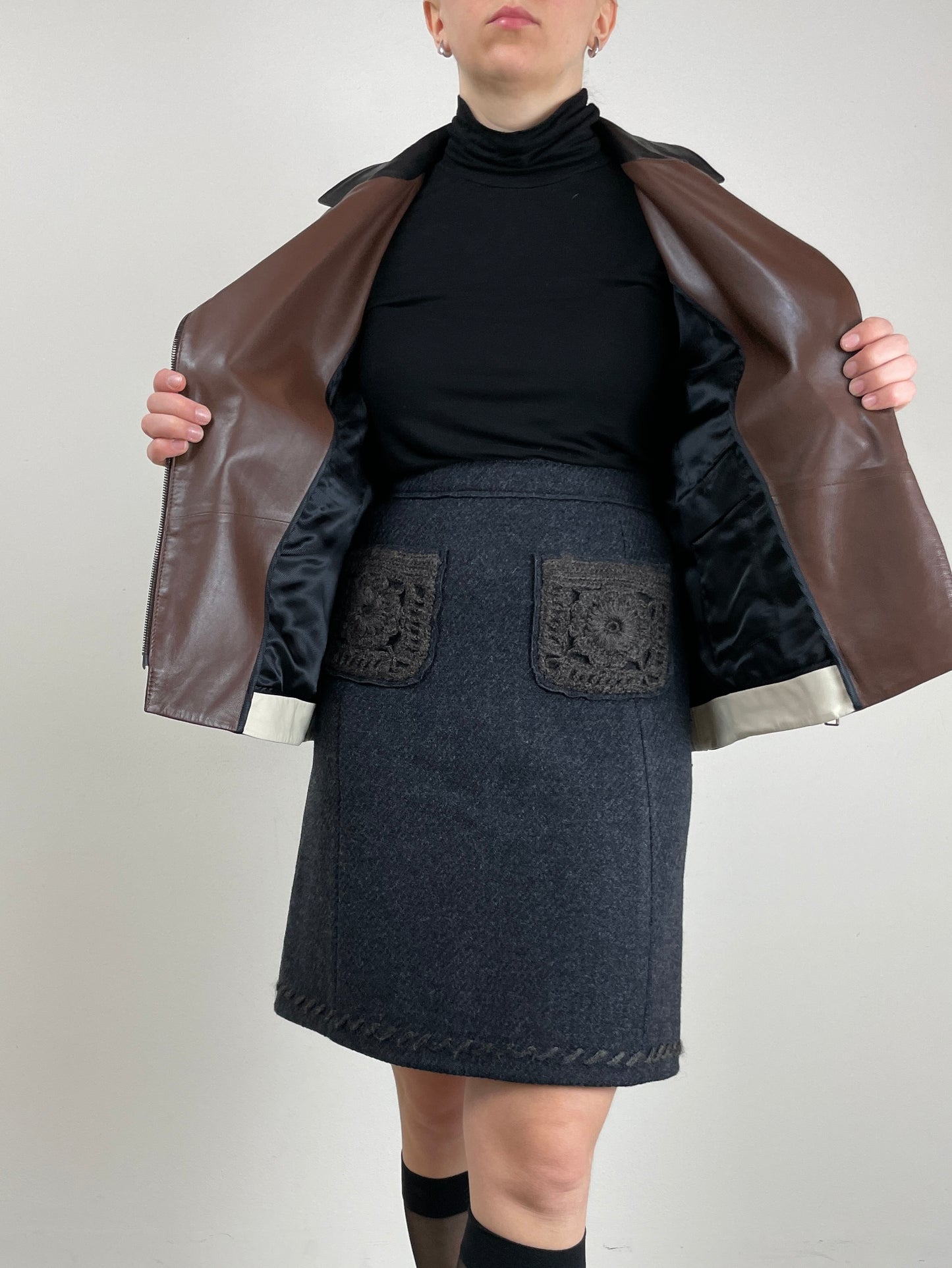 Chiodo in vera pelle bicolor