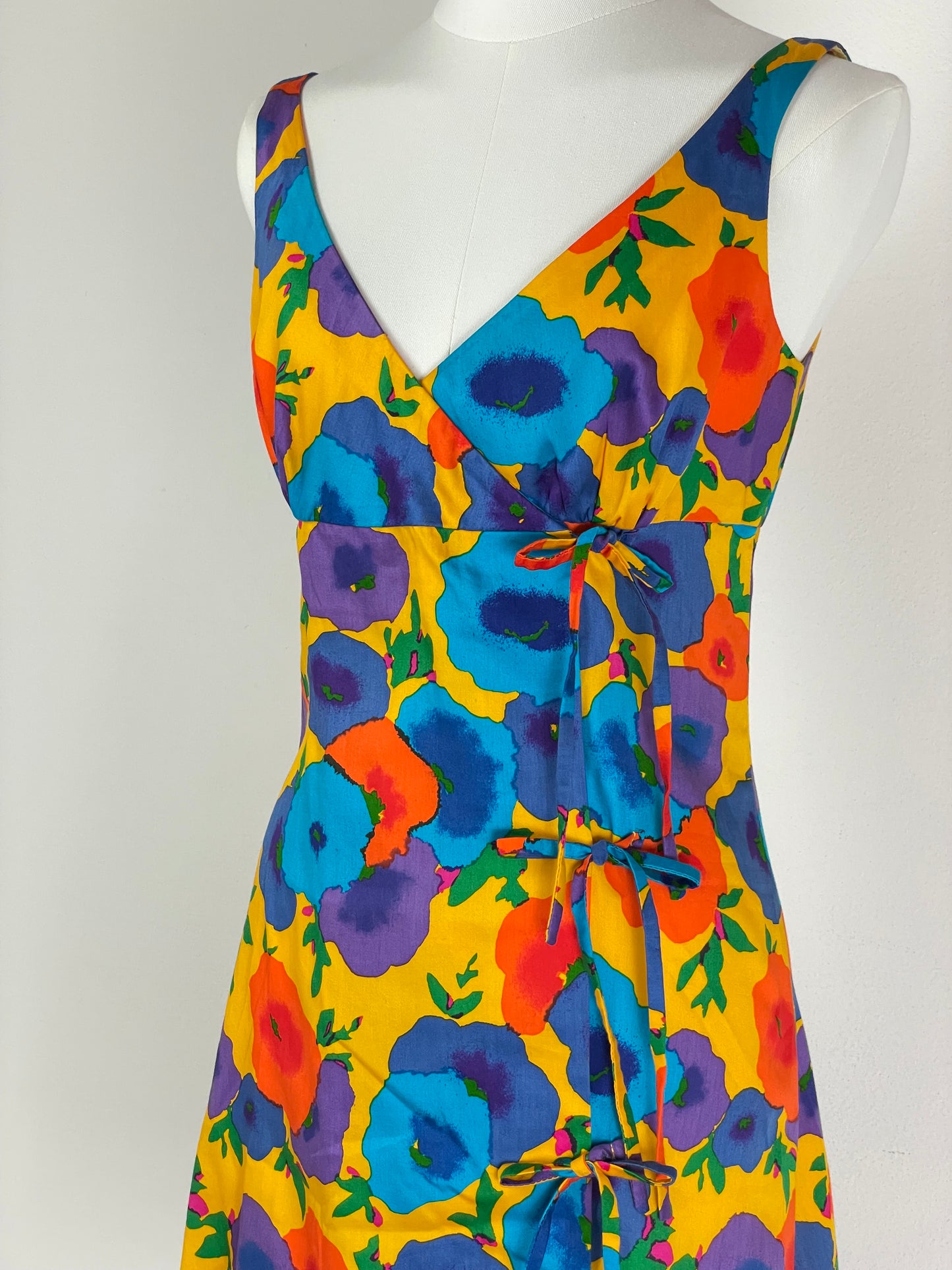 Abitino vintage anni ‘70 in cotone floreale con fiocchi