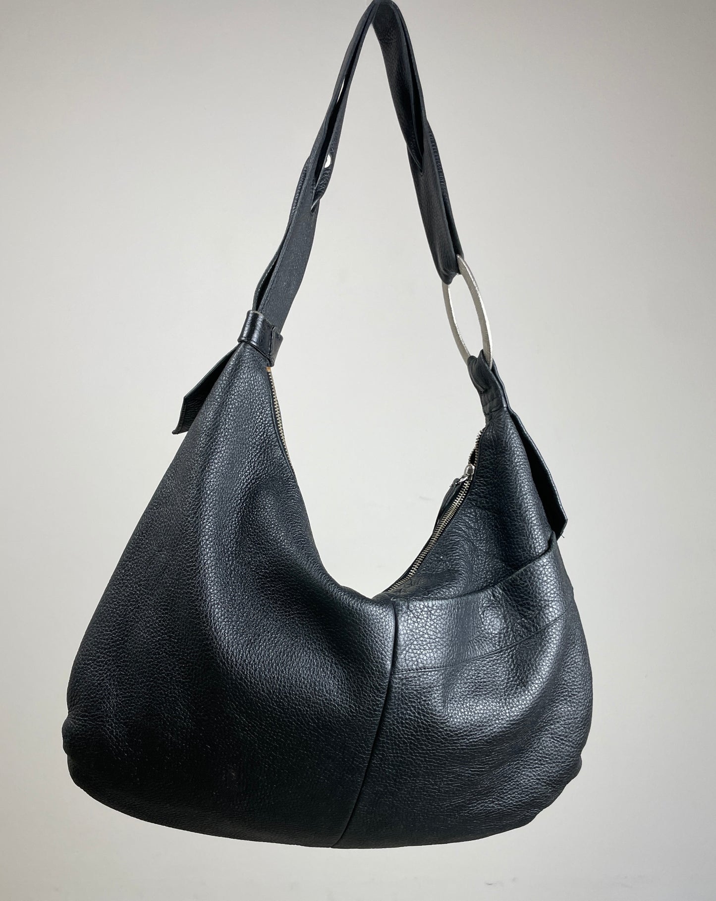 Maxi borsa hobo in vera pelle nera