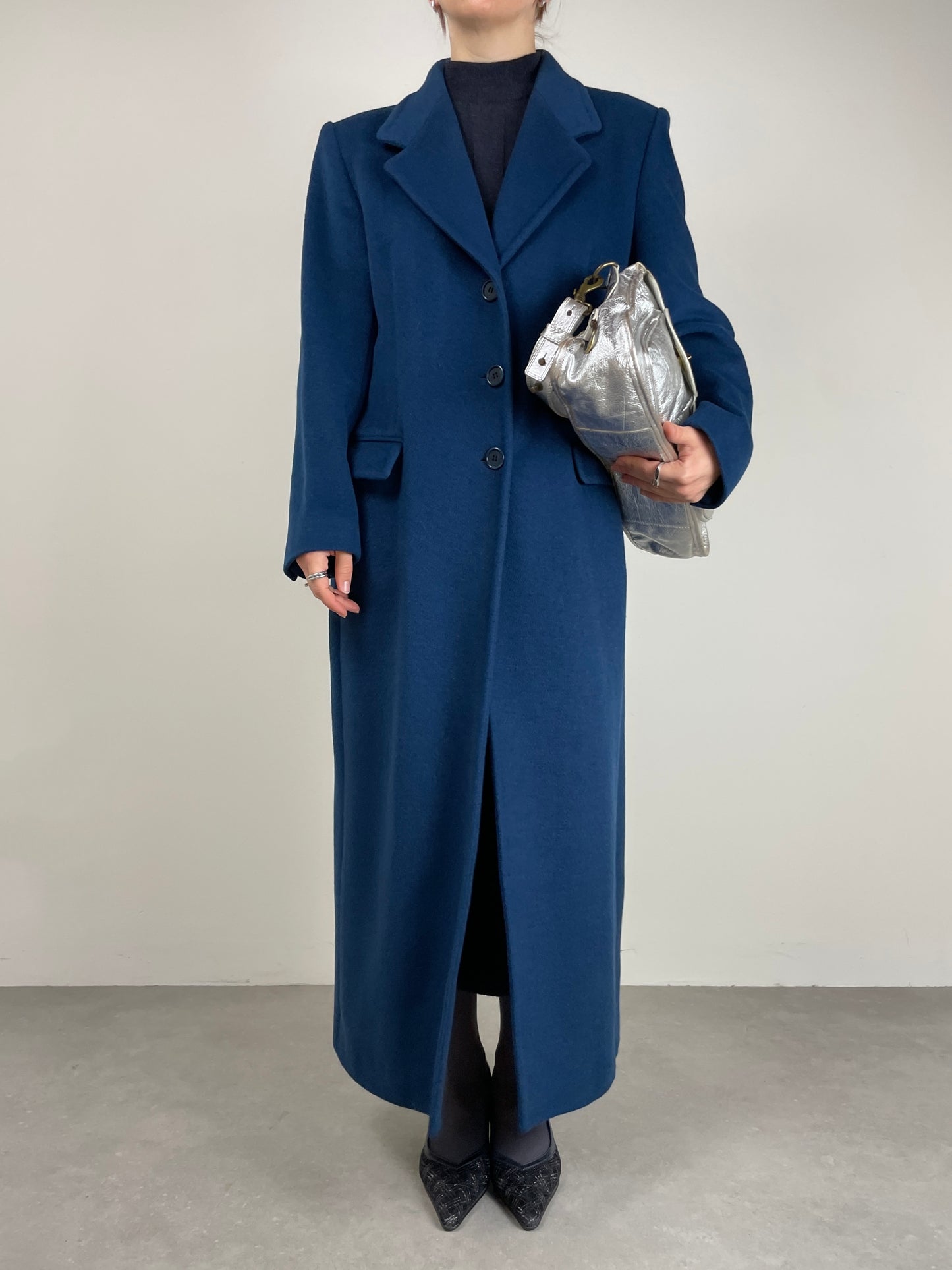 Cappotto in lana color petrolio