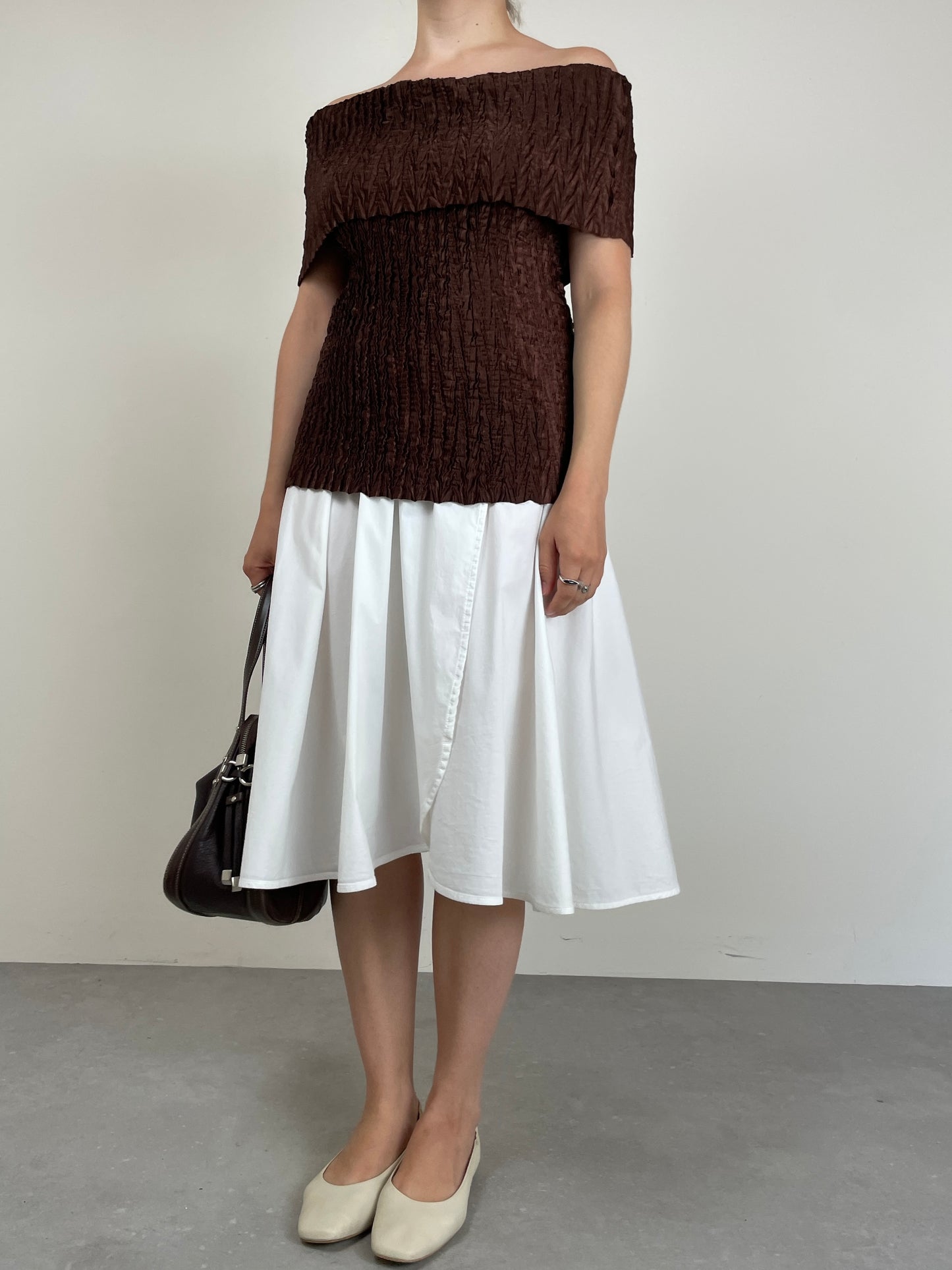 Top vintage marrone effetto crinkle