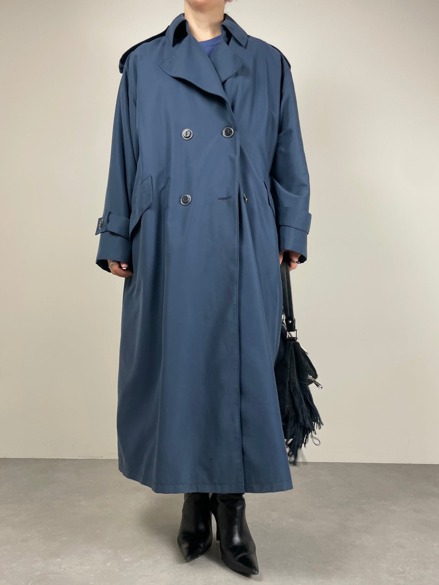 Trench vintage con gilet staccabile in vera pelliccia lapin