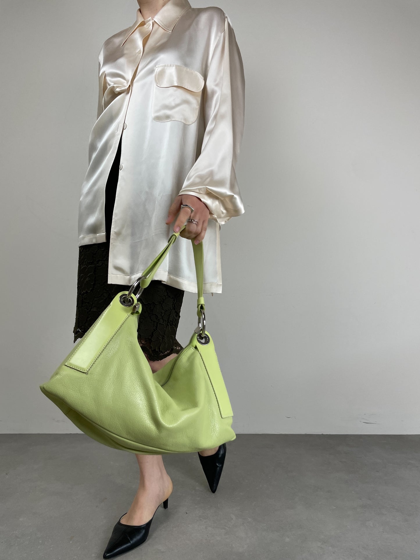 Borsa in vera pelle verde pastello