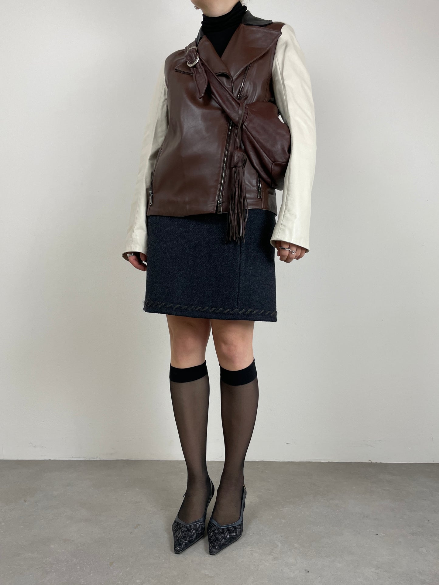 Chiodo in vera pelle bicolor