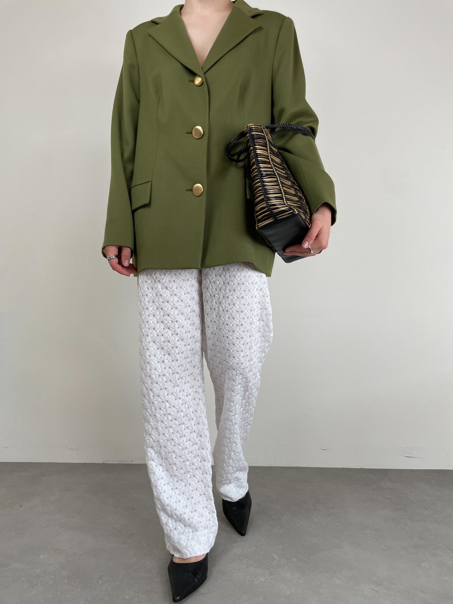 Blazer vintage in lana verde oliva