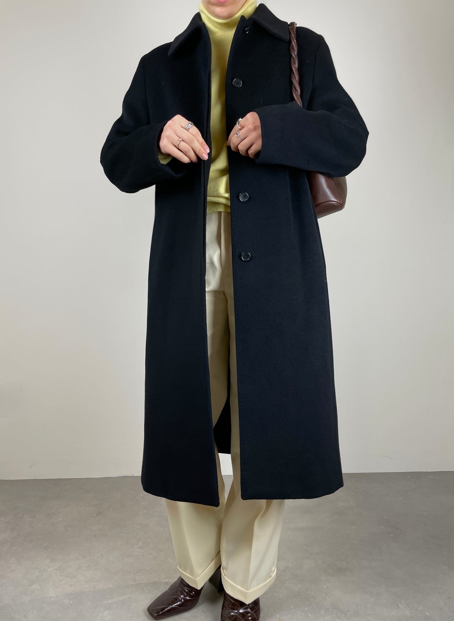 Wool cashmere and angora black coat