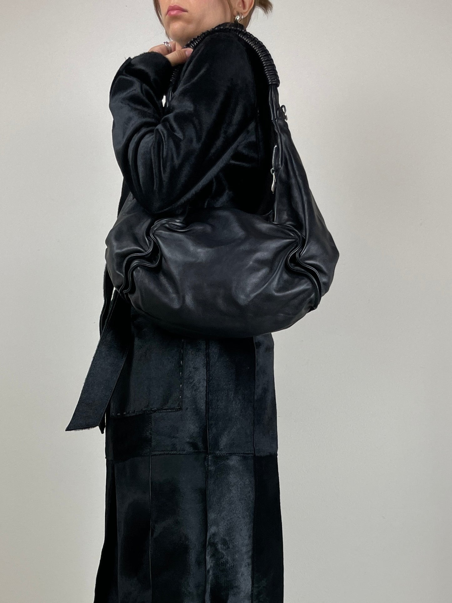 Hobo bag in vera pelle nera