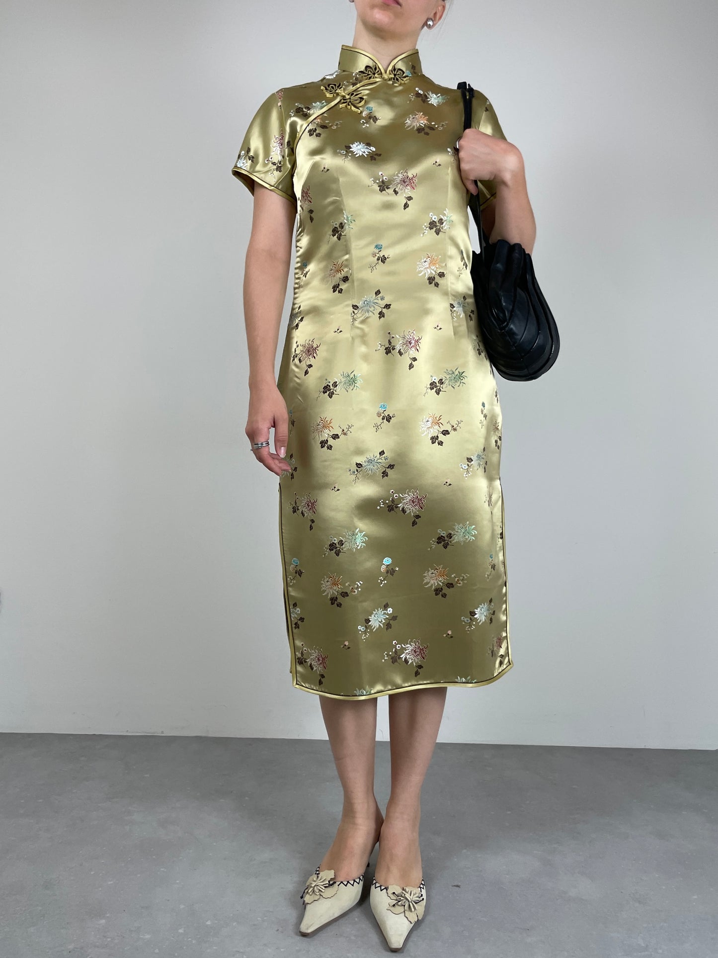 Qipao sartoriale in jacquard di viscosa