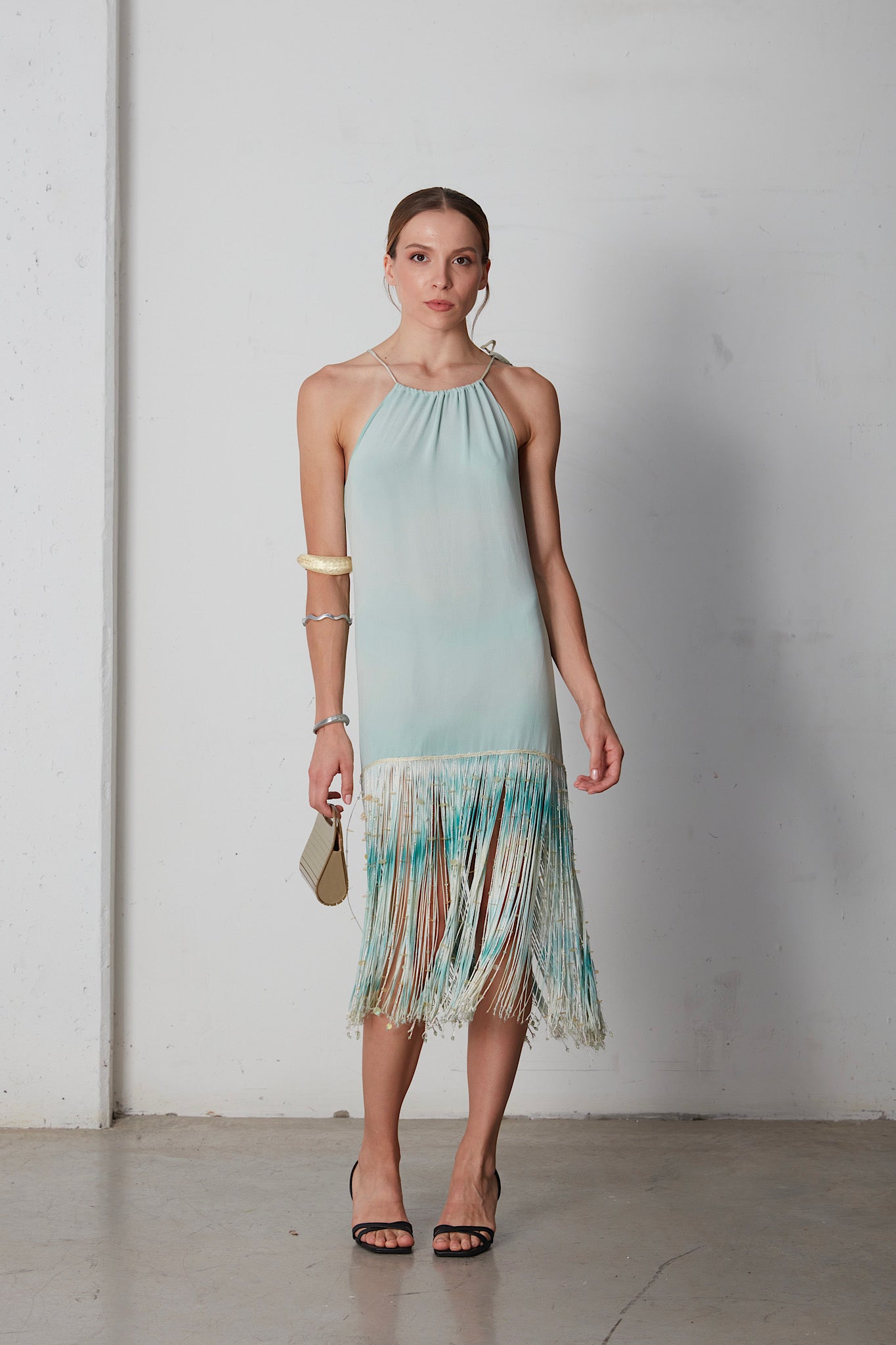 Abito vintage in seta con frange