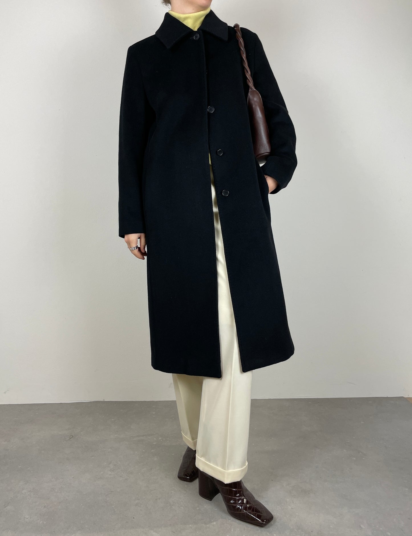 Wool cashmere and angora black coat