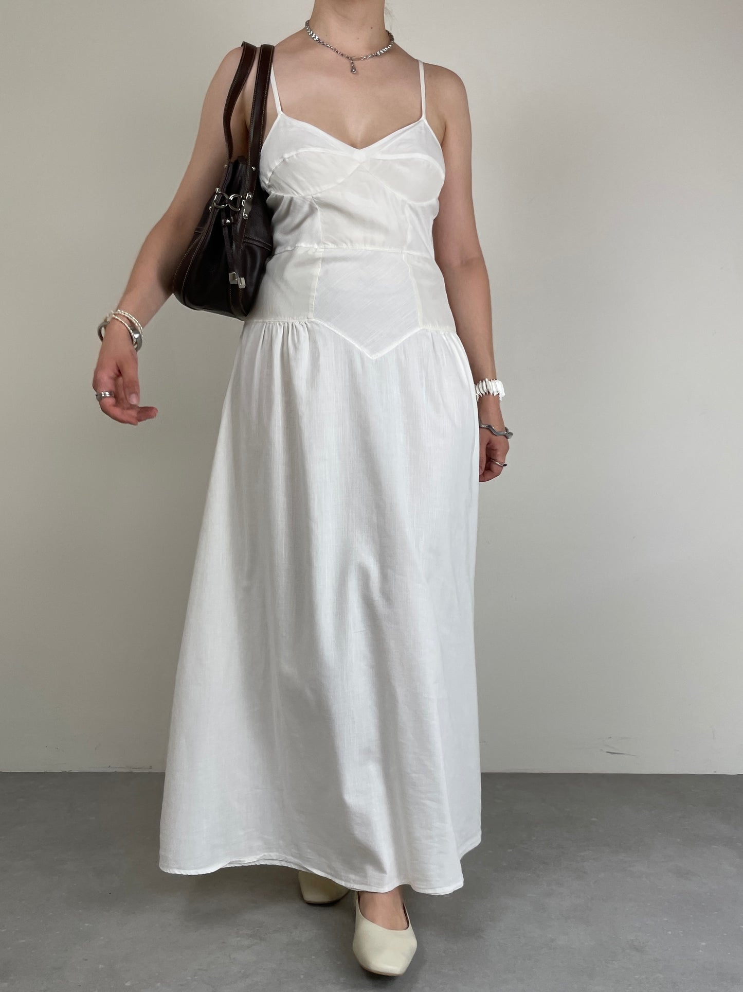 Abito lungo bustier con inserti in seta